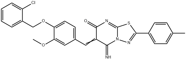 6-{4-[(2-chlorobenzyl)oxy]-3-methoxybenzylidene}-5-imino-2-(4-methylphenyl)-5,6-dihydro-7H-[1,3,4]thiadiazolo[3,2-a]pyrimidin-7-one Struktur