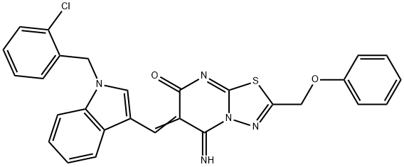 6-{[1-(2-chlorobenzyl)-1H-indol-3-yl]methylene}-5-imino-2-(phenoxymethyl)-5,6-dihydro-7H-[1,3,4]thiadiazolo[3,2-a]pyrimidin-7-one Struktur