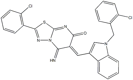 6-{[1-(2-chlorobenzyl)-1H-indol-3-yl]methylene}-2-(2-chlorophenyl)-5-imino-5,6-dihydro-7H-[1,3,4]thiadiazolo[3,2-a]pyrimidin-7-one Struktur