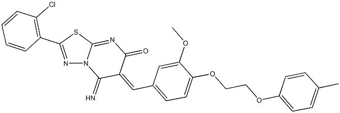 2-(2-chlorophenyl)-5-imino-6-{3-methoxy-4-[2-(4-methylphenoxy)ethoxy]benzylidene}-5,6-dihydro-7H-[1,3,4]thiadiazolo[3,2-a]pyrimidin-7-one Struktur