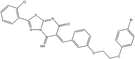 6-{3-[2-(4-bromophenoxy)ethoxy]benzylidene}-2-(2-chlorophenyl)-5-imino-5,6-dihydro-7H-[1,3,4]thiadiazolo[3,2-a]pyrimidin-7-one Struktur