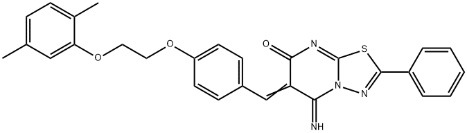 6-{4-[2-(2,5-dimethylphenoxy)ethoxy]benzylidene}-5-imino-2-phenyl-5,6-dihydro-7H-[1,3,4]thiadiazolo[3,2-a]pyrimidin-7-one Struktur