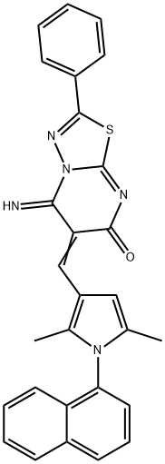 6-{[2,5-dimethyl-1-(1-naphthyl)-1H-pyrrol-3-yl]methylene}-5-imino-2-phenyl-5,6-dihydro-7H-[1,3,4]thiadiazolo[3,2-a]pyrimidin-7-one Struktur