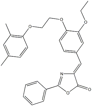 4-{4-[2-(2,4-dimethylphenoxy)ethoxy]-3-ethoxybenzylidene}-2-phenyl-1,3-oxazol-5(4H)-one Struktur