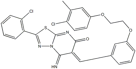 6-{3-[2-(4-chloro-3-methylphenoxy)ethoxy]benzylidene}-2-(2-chlorophenyl)-5-imino-5,6-dihydro-7H-[1,3,4]thiadiazolo[3,2-a]pyrimidin-7-one Struktur