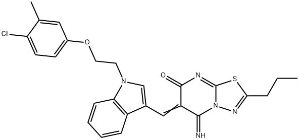 6-({1-[2-(4-chloro-3-methylphenoxy)ethyl]-1H-indol-3-yl}methylene)-5-imino-2-propyl-5,6-dihydro-7H-[1,3,4]thiadiazolo[3,2-a]pyrimidin-7-one Struktur