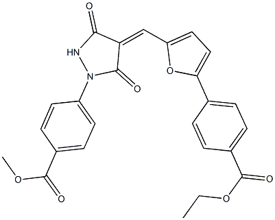 methyl 4-[4-({5-[4-(ethoxycarbonyl)phenyl]-2-furyl}methylene)-3,5-dioxo-1-pyrazolidinyl]benzoate Struktur