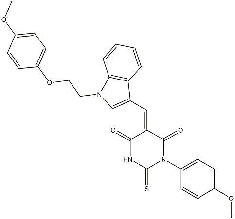 5-({1-[2-(4-methoxyphenoxy)ethyl]-1H-indol-3-yl}methylene)-1-(4-methoxyphenyl)-2-thioxodihydro-4,6(1H,5H)-pyrimidinedione Struktur