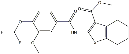 methyl 2-{[4-(difluoromethoxy)-3-methoxybenzoyl]amino}-4,5,6,7-tetrahydro-1-benzothiophene-3-carboxylate Struktur