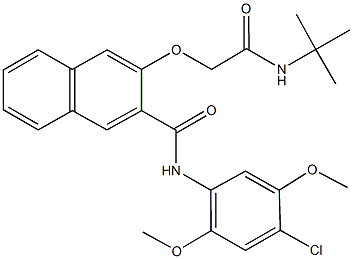 3-[2-(tert-butylamino)-2-oxoethoxy]-N-(4-chloro-2,5-dimethoxyphenyl)-2-naphthamide Struktur