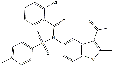 N-(3-acetyl-2-methyl-1-benzofuran-5-yl)-N-(2-chlorobenzoyl)-4-methylbenzenesulfonamide Struktur