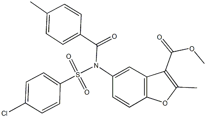 methyl 5-[[(4-chlorophenyl)sulfonyl](4-methylbenzoyl)amino]-2-methyl-1-benzofuran-3-carboxylate Struktur