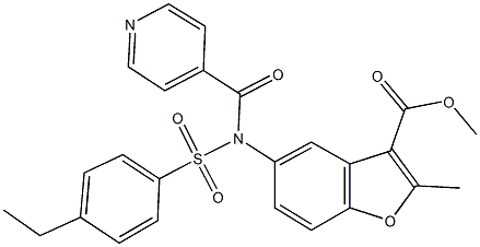 methyl 5-[[(4-ethylphenyl)sulfonyl](isonicotinoyl)amino]-2-methyl-1-benzofuran-3-carboxylate Struktur