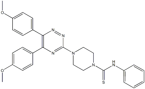 4-[5,6-bis(4-methoxyphenyl)-1,2,4-triazin-3-yl]-N-phenyl-1-piperazinecarbothioamide Struktur