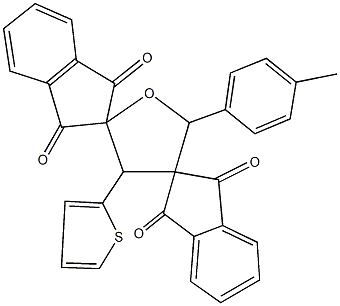 2'-(4-methylphenyl)-4'-(2-thienyl)-1,1'',3,3''-tetraoxo-dispiro[indane-2,3'-tetrahydrofuran-5',2''-indane] Struktur