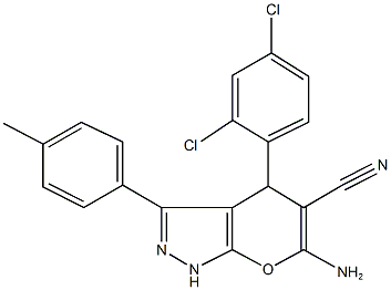 6-amino-4-(2,4-dichlorophenyl)-3-(4-methylphenyl)-1,4-dihydropyrano[2,3-c]pyrazole-5-carbonitrile Struktur