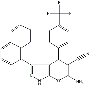 6-amino-3-(1-naphthyl)-4-[4-(trifluoromethyl)phenyl]-1,4-dihydropyrano[2,3-c]pyrazole-5-carbonitrile Struktur