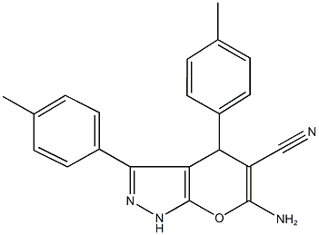 6-amino-3,4-bis(4-methylphenyl)-1,4-dihydropyrano[2,3-c]pyrazole-5-carbonitrile Struktur