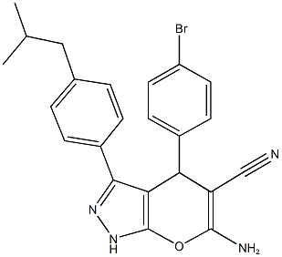 6-amino-4-(4-bromophenyl)-3-(4-isobutylphenyl)-1,4-dihydropyrano[2,3-c]pyrazole-5-carbonitrile Struktur