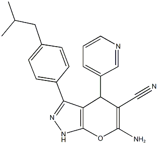 6-amino-3-(4-isobutylphenyl)-4-(3-pyridinyl)-1,4-dihydropyrano[2,3-c]pyrazole-5-carbonitrile Struktur