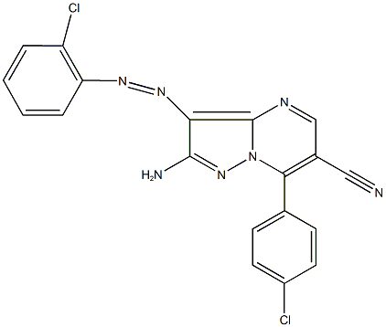 2-amino-7-(4-chlorophenyl)-3-[(2-chlorophenyl)diazenyl]pyrazolo[1,5-a]pyrimidine-6-carbonitrile Struktur