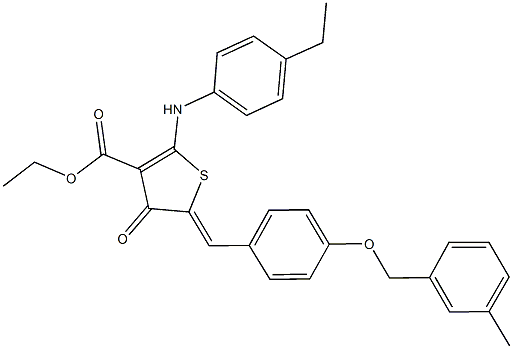 ethyl 2-(4-ethylanilino)-5-{4-[(3-methylbenzyl)oxy]benzylidene}-4-oxo-4,5-dihydro-3-thiophenecarboxylate Struktur