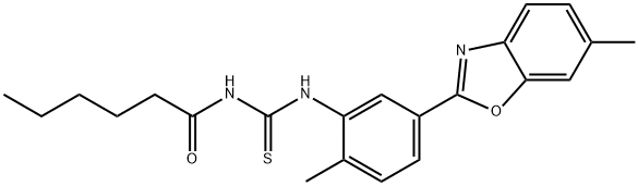 N-hexanoyl-N'-[2-methyl-5-(6-methyl-1,3-benzoxazol-2-yl)phenyl]thiourea Struktur