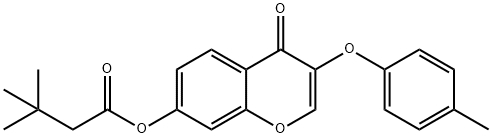 3-(4-methylphenoxy)-4-oxo-4H-chromen-7-yl 3,3-dimethylbutanoate Struktur