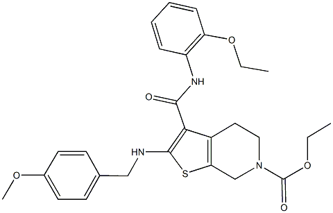 ethyl 3-[(2-ethoxyanilino)carbonyl]-2-[(4-methoxybenzyl)amino]-4,7-dihydrothieno[2,3-c]pyridine-6(5H)-carboxylate Struktur