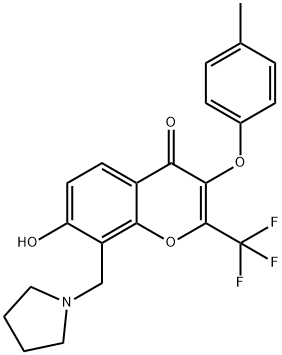 7-hydroxy-3-(4-methylphenoxy)-8-(1-pyrrolidinylmethyl)-2-(trifluoromethyl)-4H-chromen-4-one Struktur