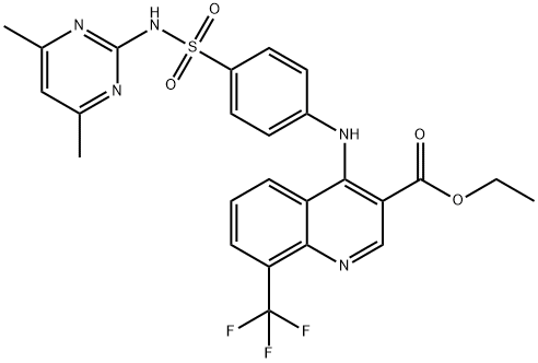 ethyl 4-(4-{[(4,6-dimethyl-2-pyrimidinyl)amino]sulfonyl}anilino)-8-(trifluoromethyl)-3-quinolinecarboxylate Struktur