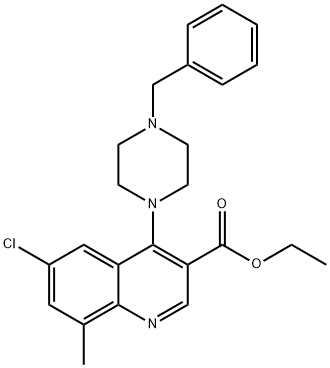 ethyl 4-(4-benzyl-1-piperazinyl)-6-chloro-8-methyl-3-quinolinecarboxylate Struktur