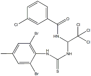 3-chloro-N-(2,2,2-trichloro-1-{[(2,6-dibromo-4-methylanilino)carbothioyl]amino}ethyl)benzamide Struktur