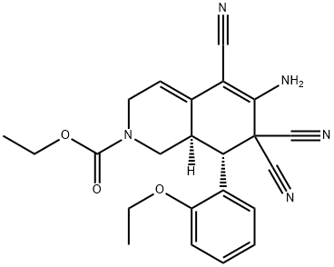 ethyl 6-amino-5,7,7-tricyano-8-(2-ethoxyphenyl)-3,7,8,8a-tetrahydro-2(1H)-isoquinolinecarboxylate Struktur