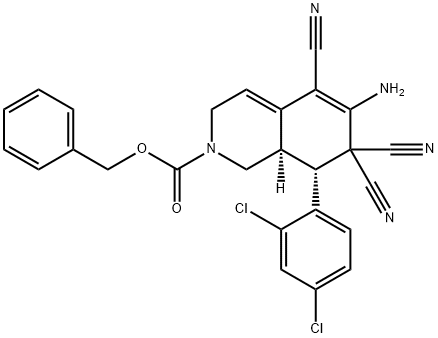 benzyl 6-amino-5,7,7-tricyano-8-(2,4-dichlorophenyl)-3,7,8,8a-tetrahydro-2(1H)-isoquinolinecarboxylate Struktur