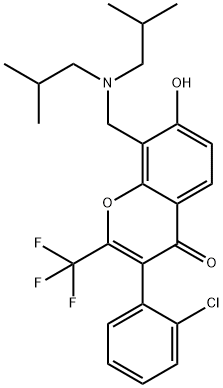 3-(2-chlorophenyl)-8-[(diisobutylamino)methyl]-7-hydroxy-2-(trifluoromethyl)-4H-chromen-4-one Struktur