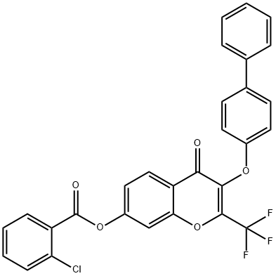 3-([1,1'-biphenyl]-4-yloxy)-4-oxo-2-(trifluoromethyl)-4H-chromen-7-yl 2-chlorobenzoate Struktur