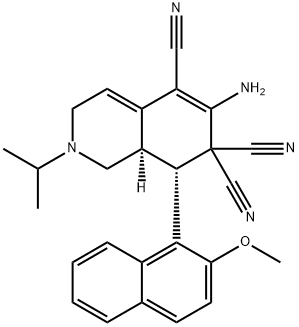 6-amino-2-isopropyl-8-(2-methoxy-1-naphthyl)-2,3,8,8a-tetrahydro-5,7,7(1H)-isoquinolinetricarbonitrile Struktur