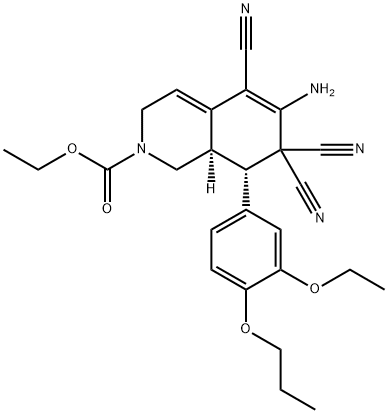 ethyl 6-amino-5,7,7-tricyano-8-(3-ethoxy-4-propoxyphenyl)-3,7,8,8a-tetrahydro-2(1H)-isoquinolinecarboxylate Struktur