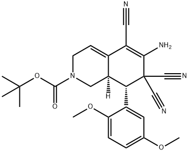 tert-butyl 6-amino-5,7,7-tricyano-8-(2,5-dimethoxyphenyl)-3,7,8,8a-tetrahydro-2(1H)-isoquinolinecarboxylate Struktur