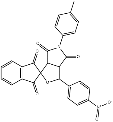 5-(4-methylphenyl)-3-(4-nitrophenyl)-4,6-dioxohexahydrospiro(1H-furo[3,4-c]pyrrole-1,2'-[1,3]-dioxoindane) Struktur