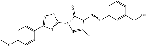 4-{[3-(hydroxymethyl)phenyl]diazenyl}-2-[4-(4-methoxyphenyl)-1,3-thiazol-2-yl]-5-methyl-2,4-dihydro-3H-pyrazol-3-one Struktur