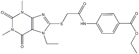 ethyl 4-({[(7-ethyl-1,3-dimethyl-2,6-dioxo-2,3,6,7-tetrahydro-1H-purin-8-yl)sulfanyl]acetyl}amino)benzoate Struktur