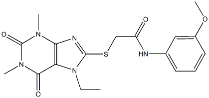 2-[(7-ethyl-1,3-dimethyl-2,6-dioxo-2,3,6,7-tetrahydro-1H-purin-8-yl)sulfanyl]-N-(3-methoxyphenyl)acetamide Struktur