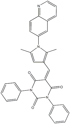 5-{[2,5-dimethyl-1-(6-quinolinyl)-1H-pyrrol-3-yl]methylene}-1,3-diphenyl-2,4,6(1H,3H,5H)-pyrimidinetrione Struktur