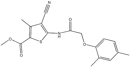 methyl 4-cyano-5-{[(2,4-dimethylphenoxy)acetyl]amino}-3-methyl-2-thiophenecarboxylate Struktur