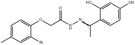 2-(2-bromo-4-methylphenoxy)-N'-[1-(2,4-dihydroxyphenyl)ethylidene]acetohydrazide Struktur