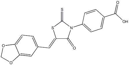 4-[5-(1,3-benzodioxol-5-ylmethylene)-4-oxo-2-thioxo-1,3-thiazolidin-3-yl]benzoic acid Struktur