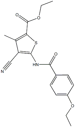 ethyl 4-cyano-5-[(4-ethoxybenzoyl)amino]-3-methyl-2-thiophenecarboxylate Struktur