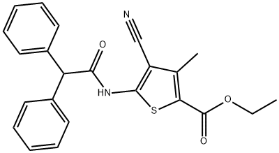 ethyl 4-cyano-5-[(diphenylacetyl)amino]-3-methyl-2-thiophenecarboxylate Struktur